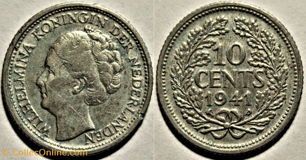 Wilhelmina of Nederland - 10 Cents 1941 monnaies monde pays bas wilhelmina of nederland 10 cents 1941