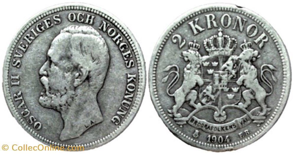 Oskar II of Sweden - 2 Kronor 1904 monnaies monde suede oskar ii of sweden 2 kronor 1904