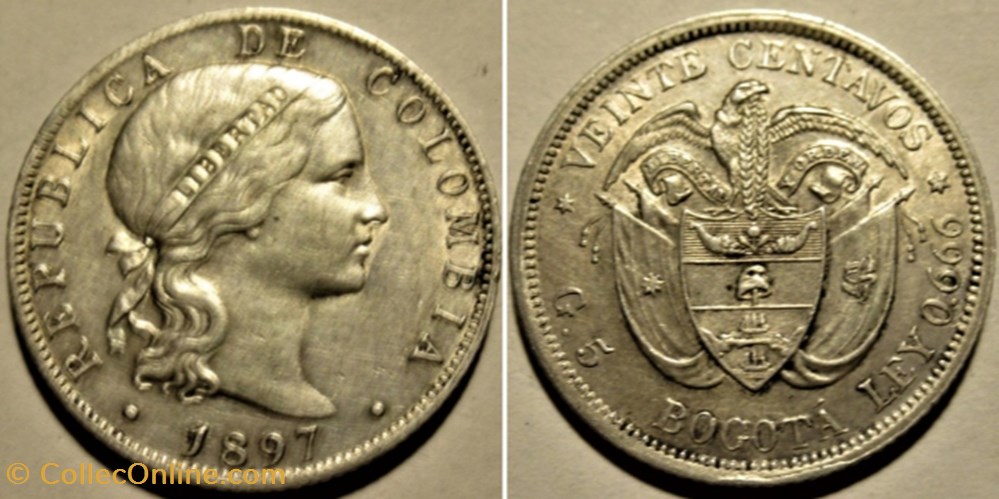 20 Centavos 1897 Bogota monnaies monde colombie 20 centavos 1897 bogota