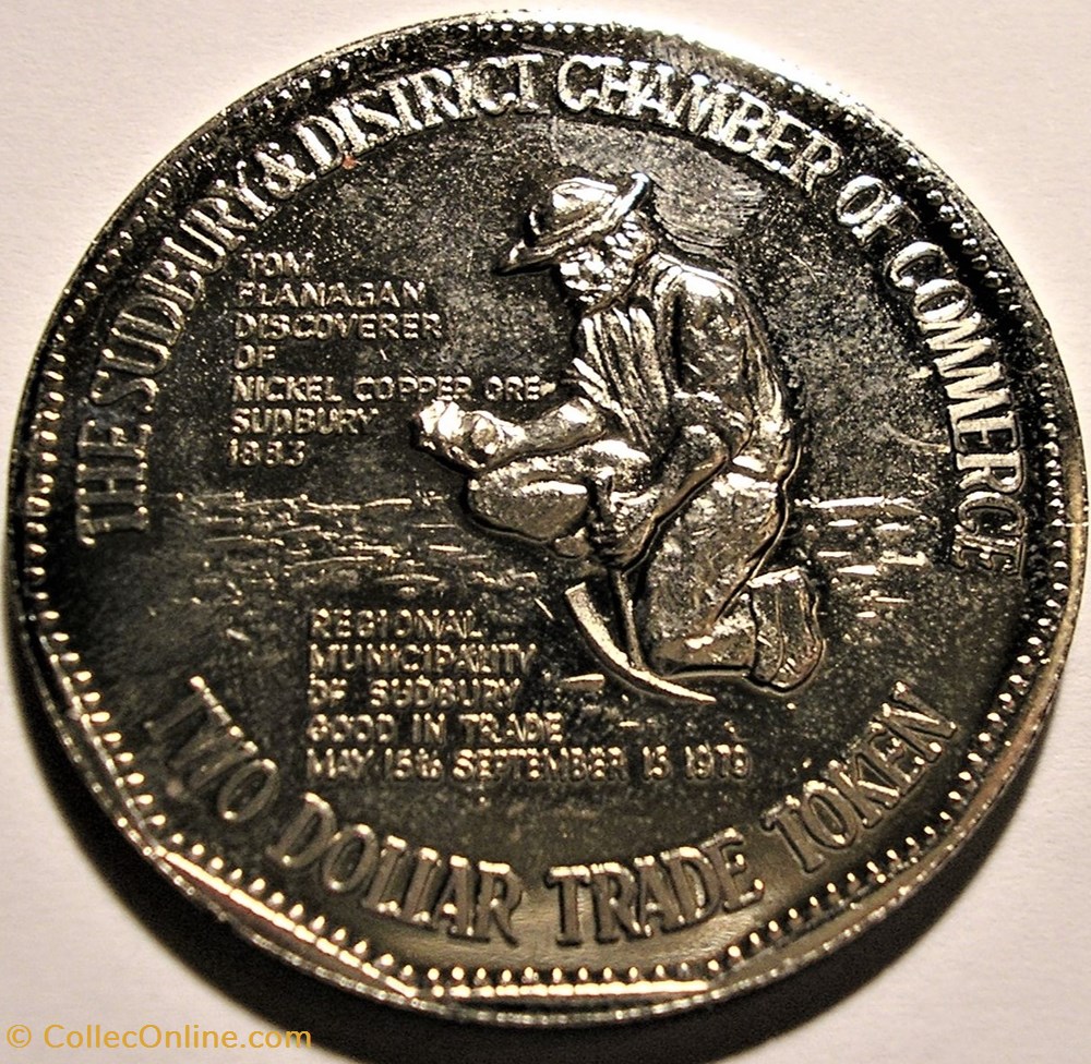 Sudbury, Ontario - Two Dollar Trade Token 1979 - Tom Flannagan 3 monnaie jeton mereaux sudbury ontario two dollar trade token 1979 tom flannagan