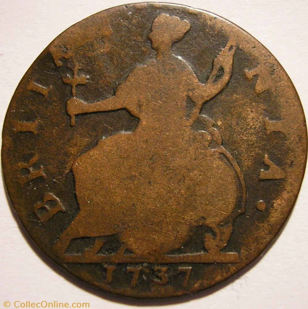 1737 Half Penny No Regal - George II of Great Britain monnaie monde etat uni 1737 half penny no regal george ii of great britain
