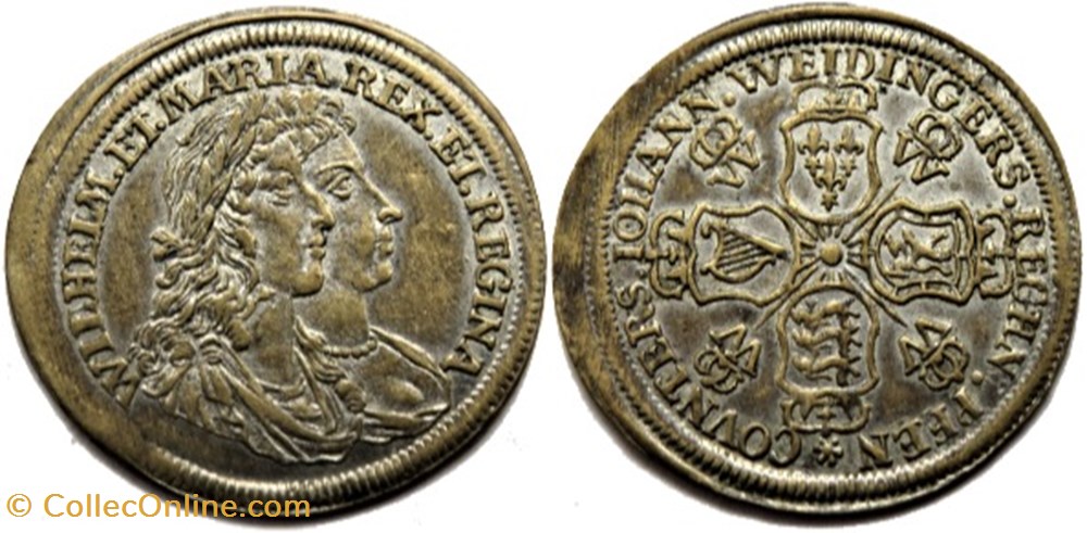William III and Mary - Kingdom of England ca.1677 - Rechenpfennig by J. Weidingers monnaies paranumismatique jetons poids william iii and mary kingdom of england ca 1677 rechenpfennig by j weidingers