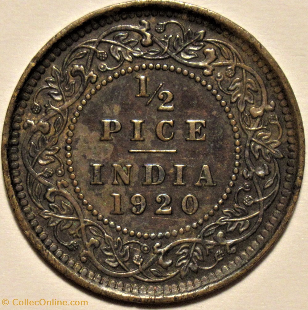 George V - 1/2 Pice 1920 - British India Empire monnaies monde inde george v 1 2 pice 1920 british india empire