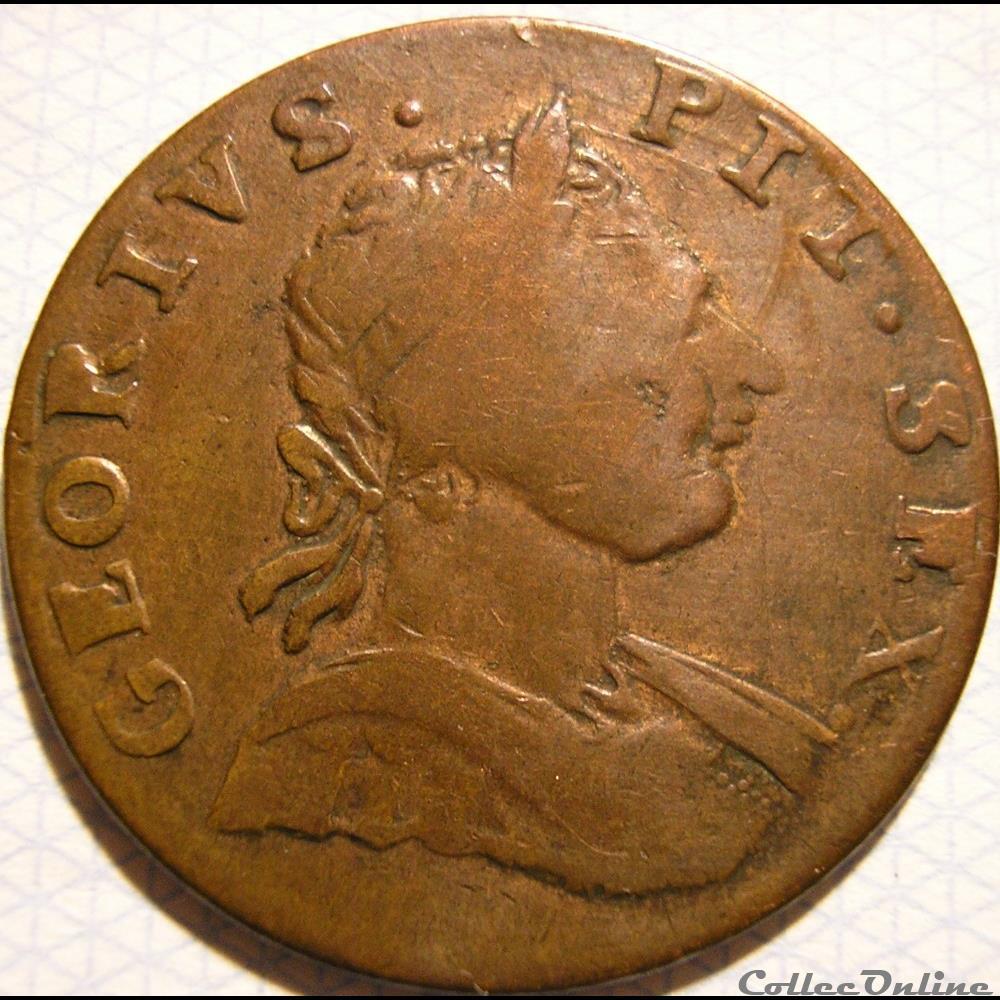 1767 Half Penny No Regal - George III - Georius Pit Sex monnaie monde etat uni 1767 half penny no regal george iii georius pit sex