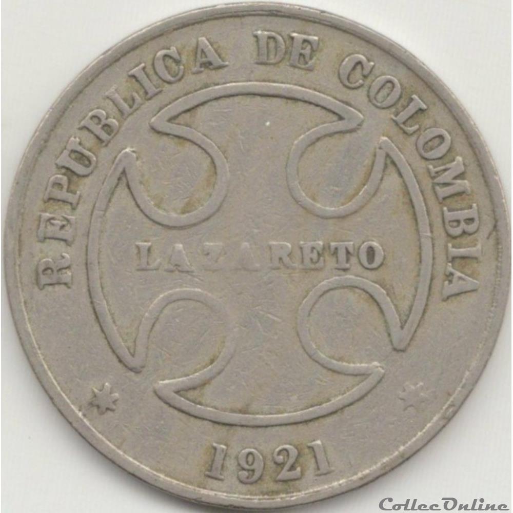 50 Centavos 1921 RH - LAZARETO / LEPROSA monnaies monde colombie 50 centavos 1921 rh lazareto leprosa