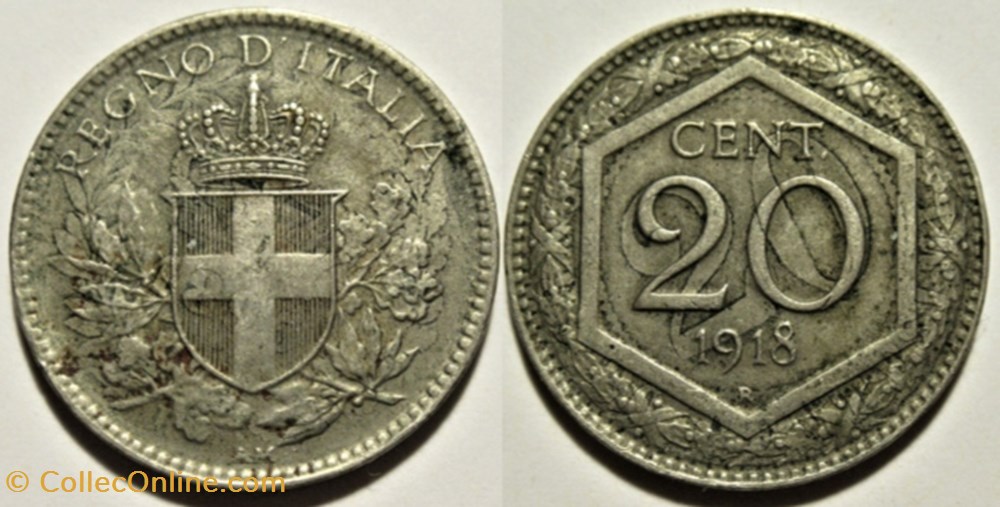 monnaies monde italie 1918 regno italia 20 centesimi roma vittorio emanuele iii overstrike