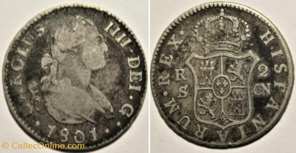 monnaies monde espagne 1801 2 reales sevilla carlos iv de espana