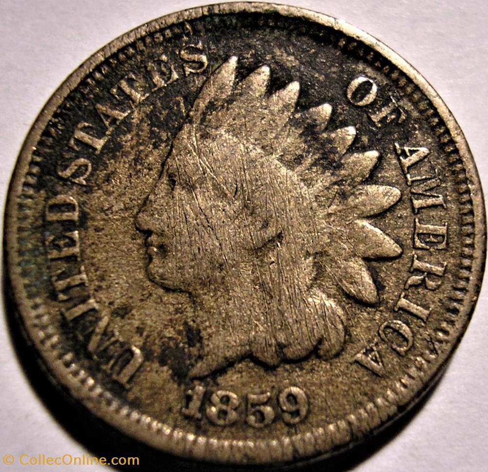 1859 One Cent (ex.4) - Repunched Date 2 monnaies monde etats unis 1859 one cent ex 4 repunched date