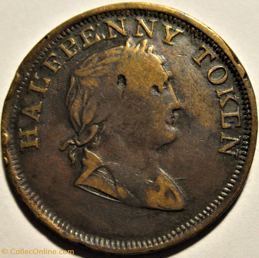 Hibernicus - 1820 HalfPenny Token - Ireland (ex.2) 2 monnaies monde canada hibernicus 1820 halfpenny token ireland ex 2