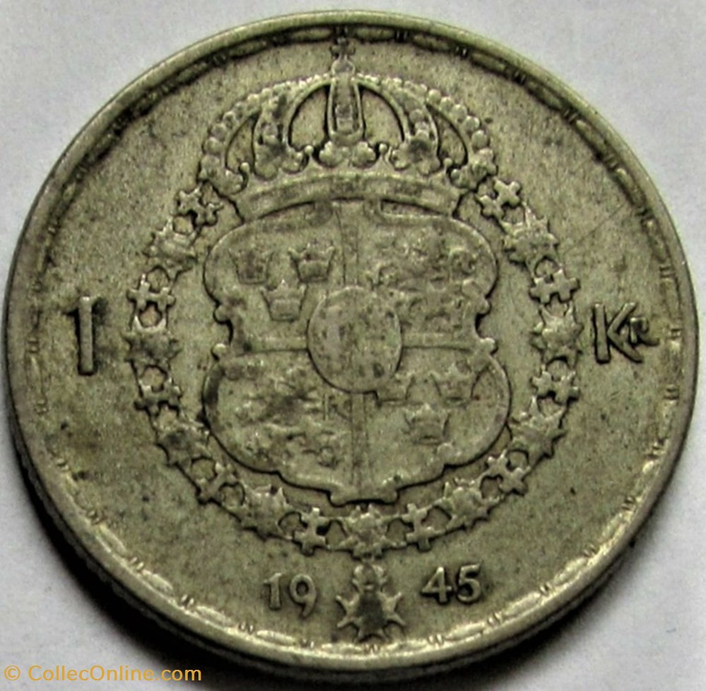 monnaies monde suede gustaf v of sweden 1 krona 1945 ex 2