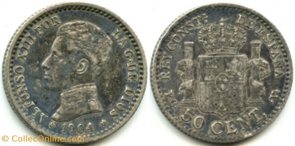 1904 - 50 Centimos - Alfonso XIII de España (ex.2) monnaies monde espagne 1904 50 centimos alfonso xiii de espana ex 2