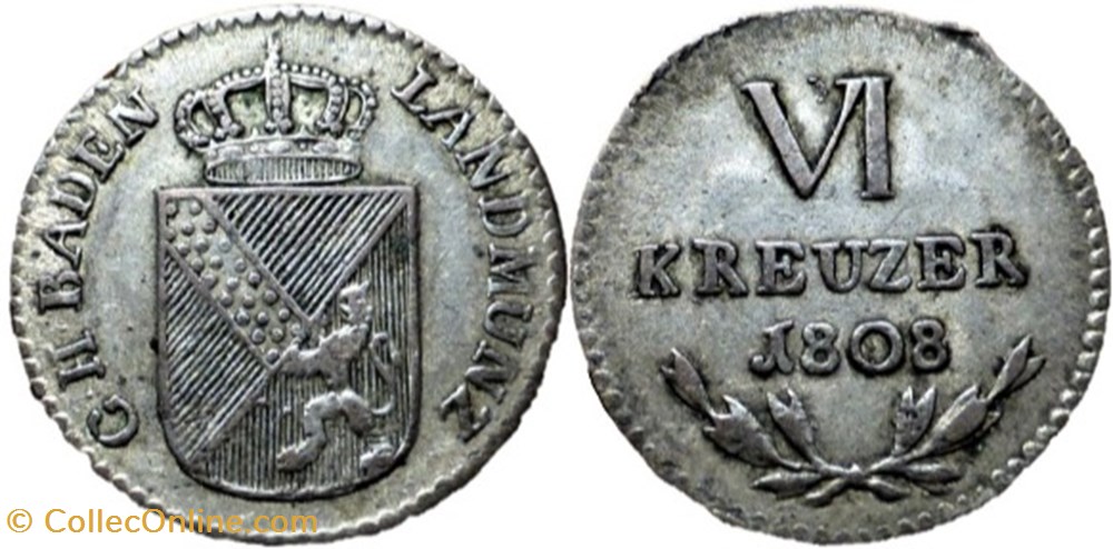 monnaies europe medievale saint empire romain germanique karl i friedrich 6 kreuzer 1808 grand duchy of baden
