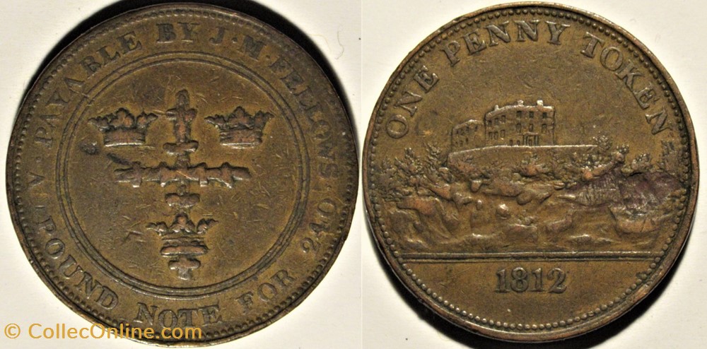 monnaies monde royaume uni 1812 one penny j m fellows banker nottingham england