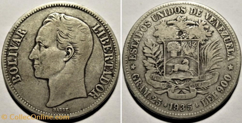 monnaies monde venezuela 5 bolivares 1935