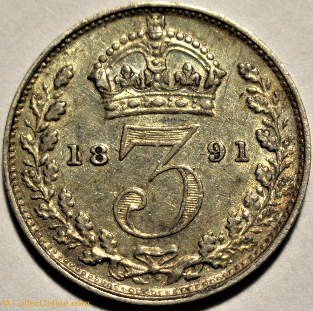 Victoria - 3 pence 1891 Kingdom of Great Britain (ex.2) 3 monnaies monde royaume uni victoria 3 pence 1891 kingdom of great britain ex 2
