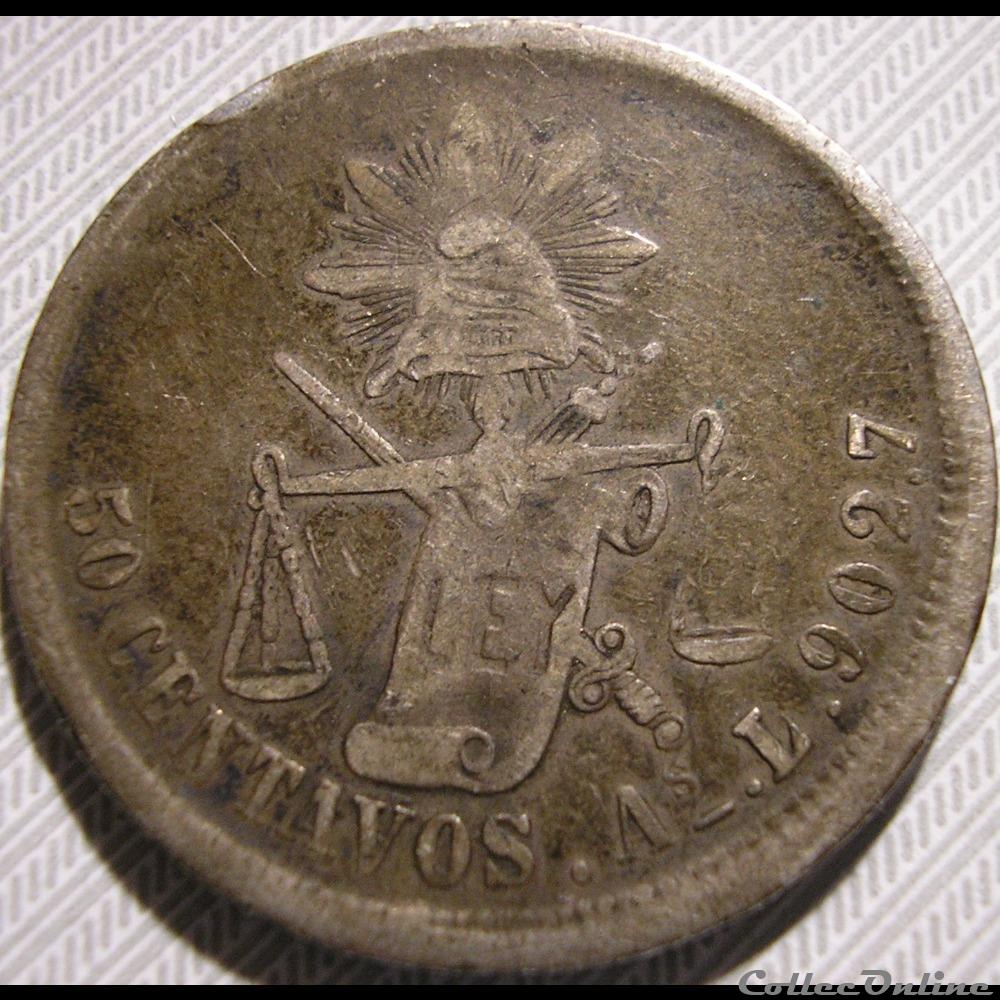 México - 50 Centavos 1875 As. 4 monnaies monde mexique mexico 50 centavos 1875 as