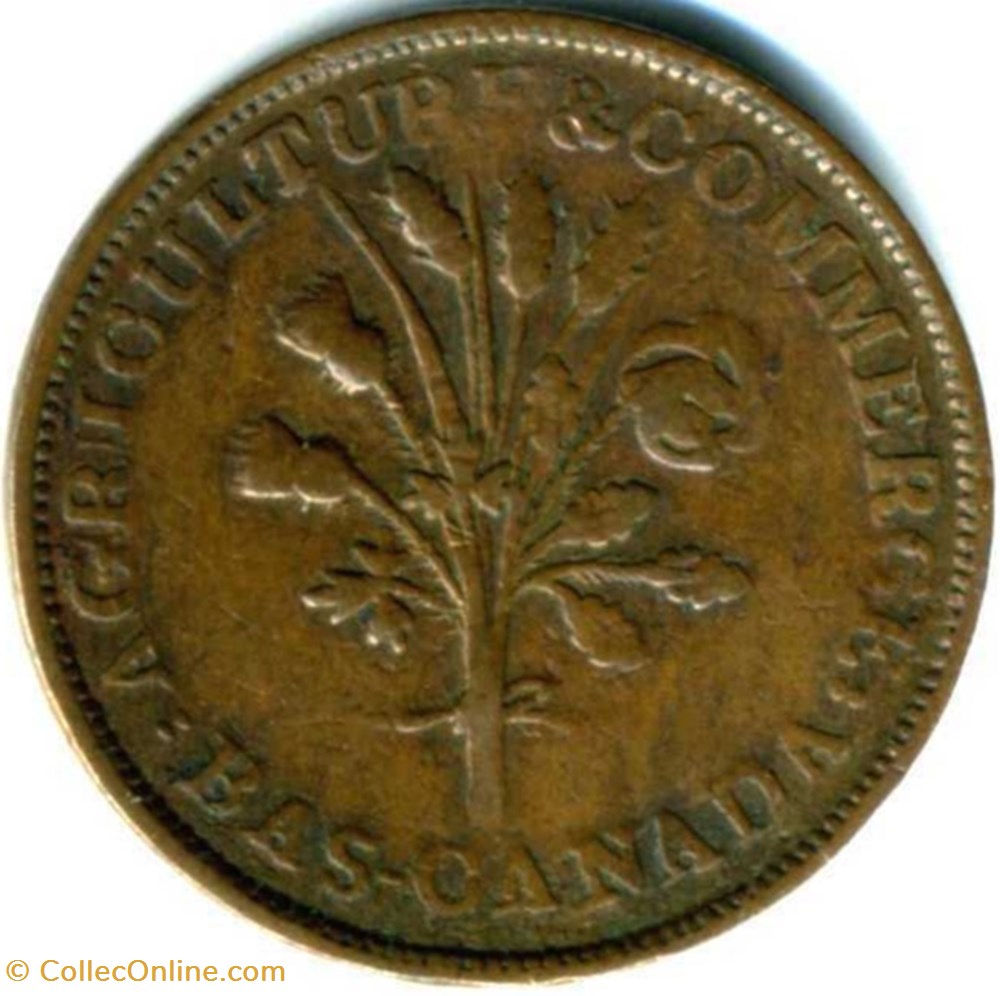 Montreal Un Sou Belleville - Token ca. 1835-1838 (No shamrock) (ex.2) monnaie monde canadum montreal un sou belleville token ca 1835 1838 no shamrock ex 2