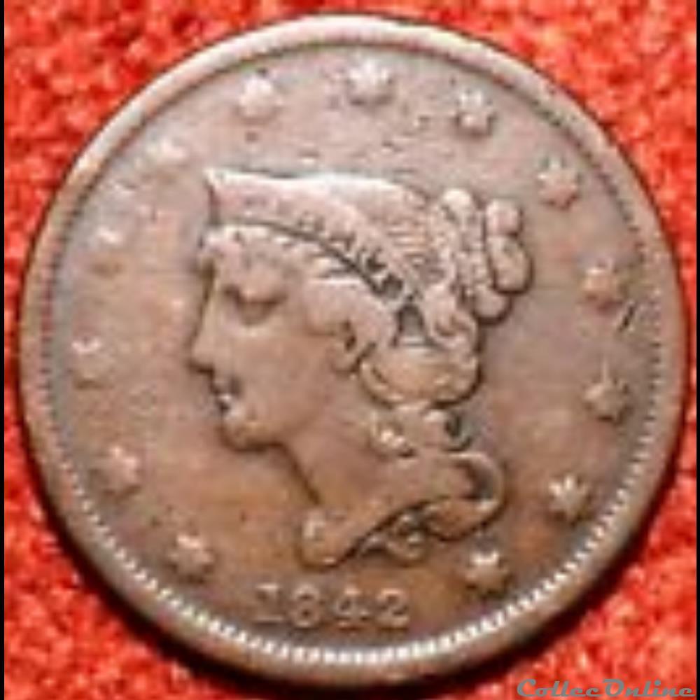 1842 One Cent - Small date (ex.2) monnaies monde etats unis 1842 one cent small date ex 2