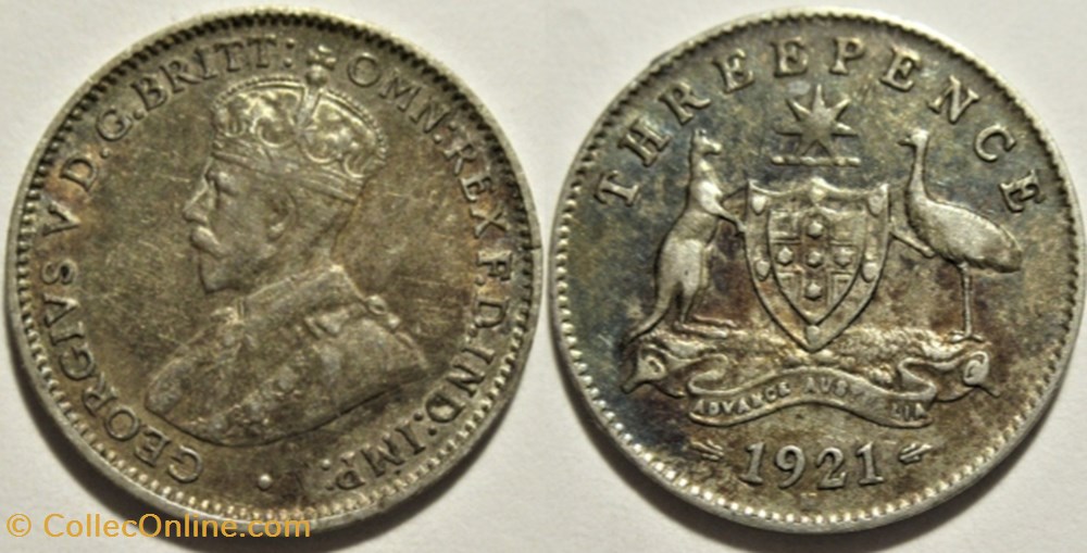 George V - Three Pence 1921 Melbourne, Australia monnaies monde australie george v three pence 1921 melbourne australia