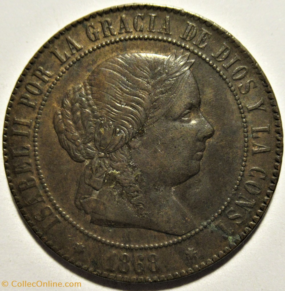 1868 Sevilla - 5 Centimos - Isabel II de España 2 monnaies monde espagne 1868 sevilla 5 centimos isabel ii de espana