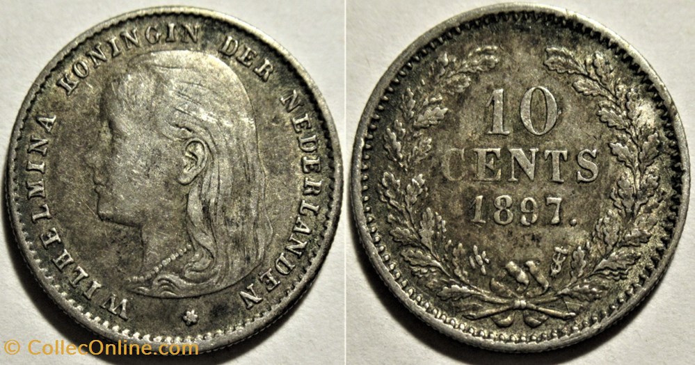 Wilhelmina of Nederland - 10 Cents 1897 monnaies monde pays bas wilhelmina of nederland 10 cents 1897