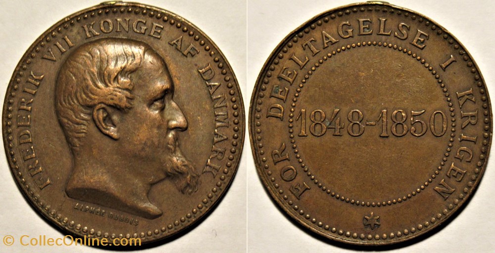 Frederik VII of Denmark - 1848-1850 Award Medal for the Schleswig-Holstein War medailles danemark frederik vii of denmark 1848 1850 award medal for the schleswig holstein war