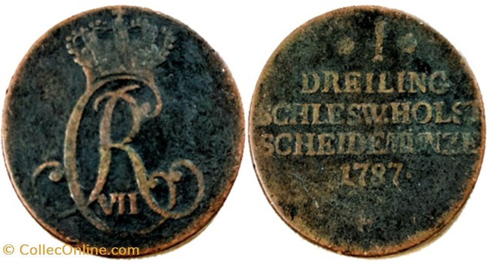 Duchy of Schleswig-Holstein - 1 Dreiling 1787 - Christian VII Denmark monnaies monde allemagne duchy of schleswig holstein 1 dreiling 1787 christian vii denmark