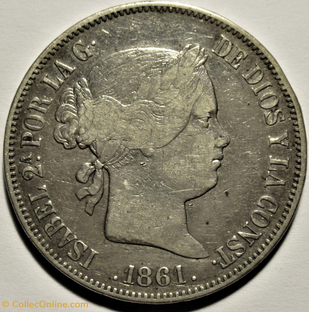 1861 Madrid - 20 Reales - Isabel II de España monnaies monde espagne 1861 madrid 20 reales isabel ii de espana