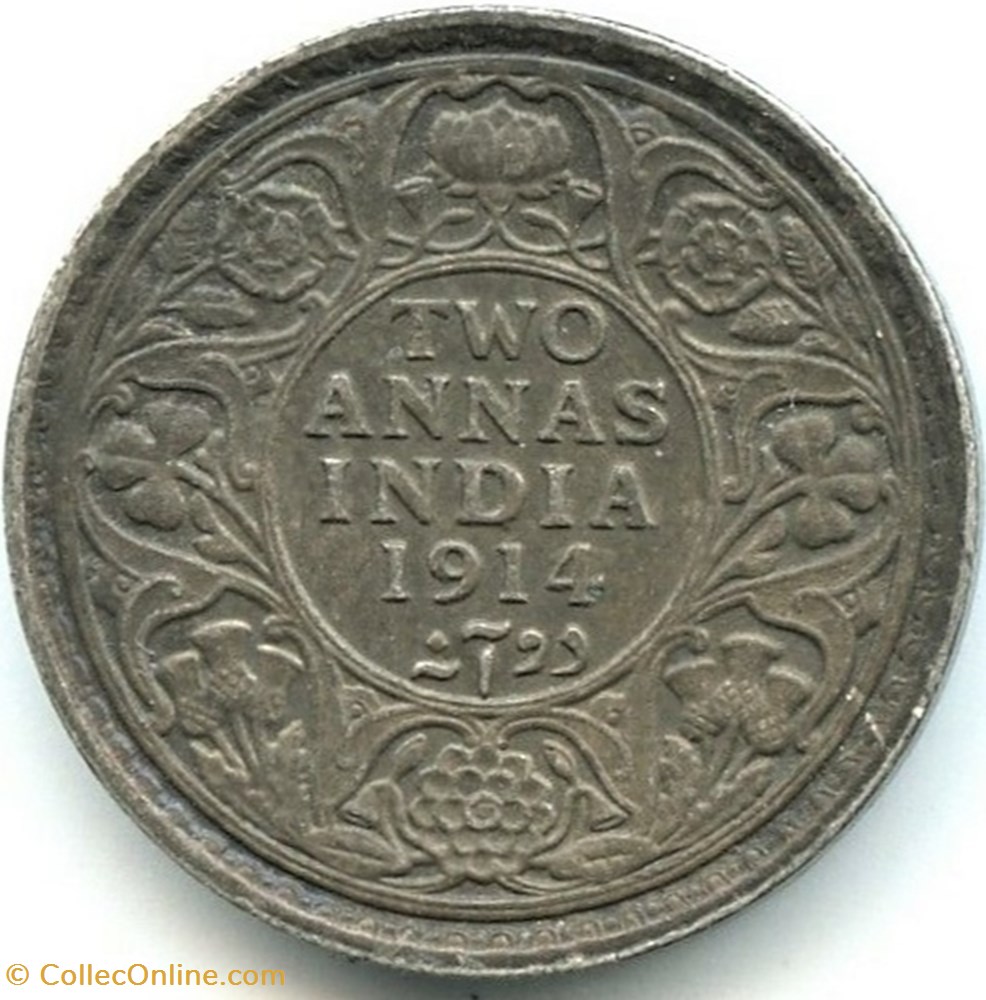 George V - 2 Annas 1914 Calcutta - British India monnaie monde inde george v 2 annas 1914 calcutta british india