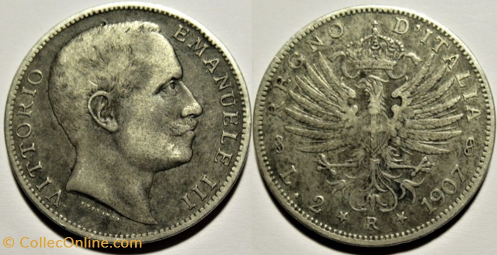 1907 Regno d'Italia, 2 Lire, Roma - Vittorio Emanuele III monnaies monde italie 1907 regno italia 2 lire roma vittorio emanuele iii