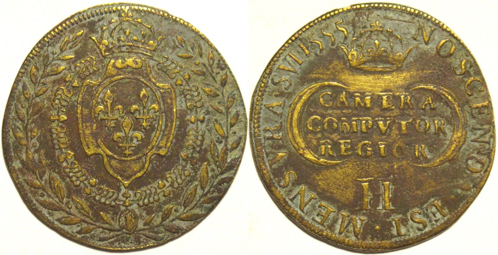 1555, Jeton Chambre des Comptes - Henri II de Valois monnaies paranumismatique jetons poids 1555 jeton chambre des comptes henri ii de valois