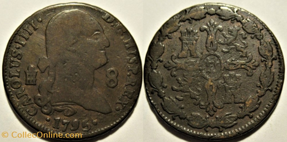 1795 - 8 Maravedis Segovia - Carlos IV de España monnaies monde espagne 1795 8 maravedis segovia carlos iv de espana