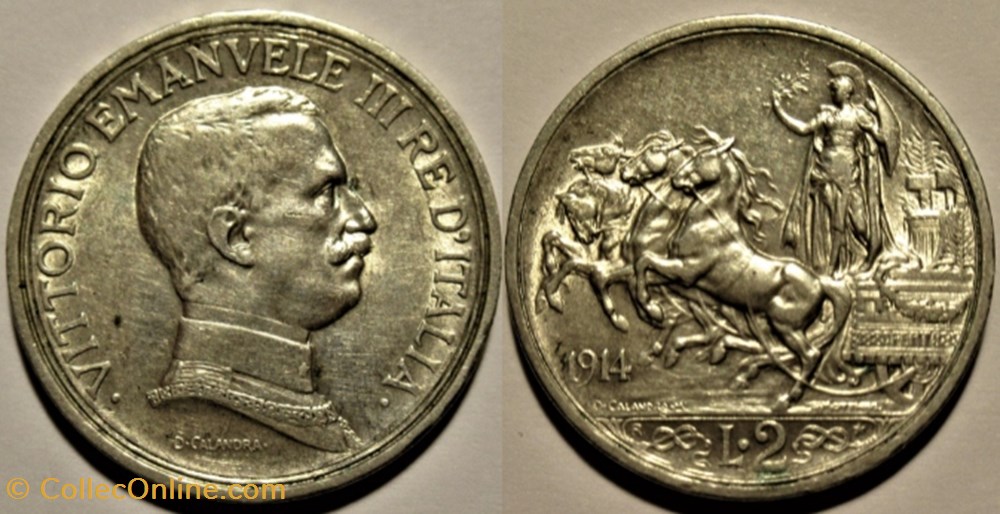 1914 Royaume d'Italie, 2 Lire, Roma - Vittorio Emanuele III (ex.2) monnaies monde 1914 royaume italie 2 lire roma vittorio emanuele iii ex 2