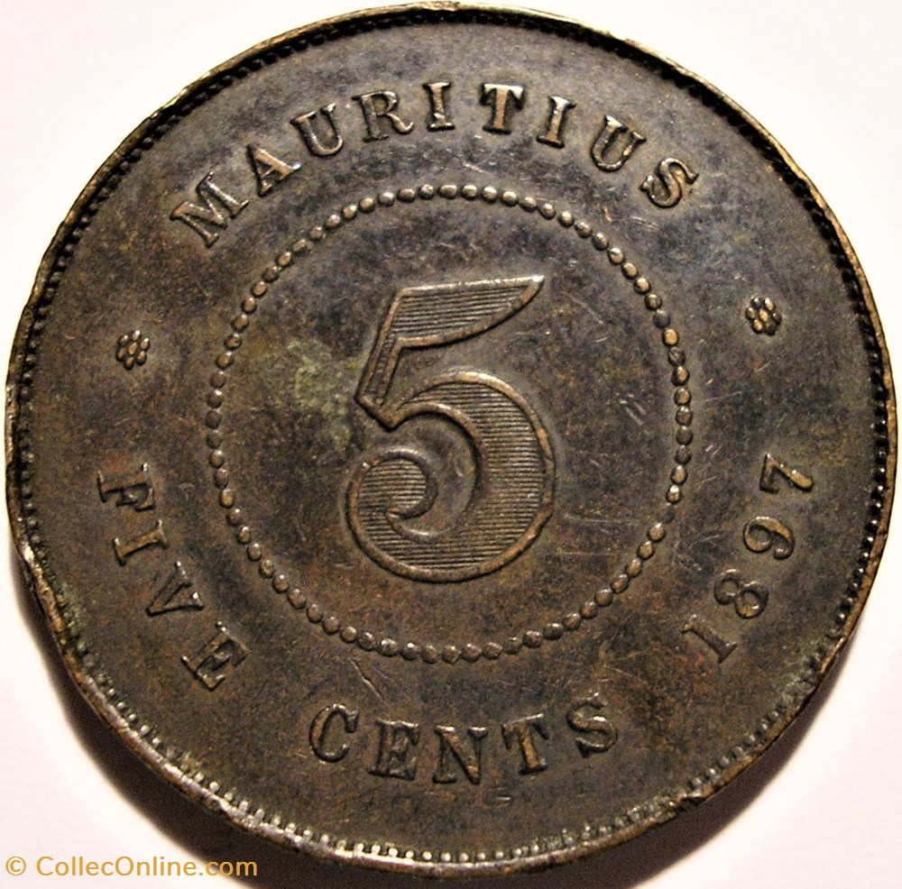 Victoria - Five Cents 1897 - Mauritius Island 2 monnaies monde maurice victoria five cents 1897 mauritius island