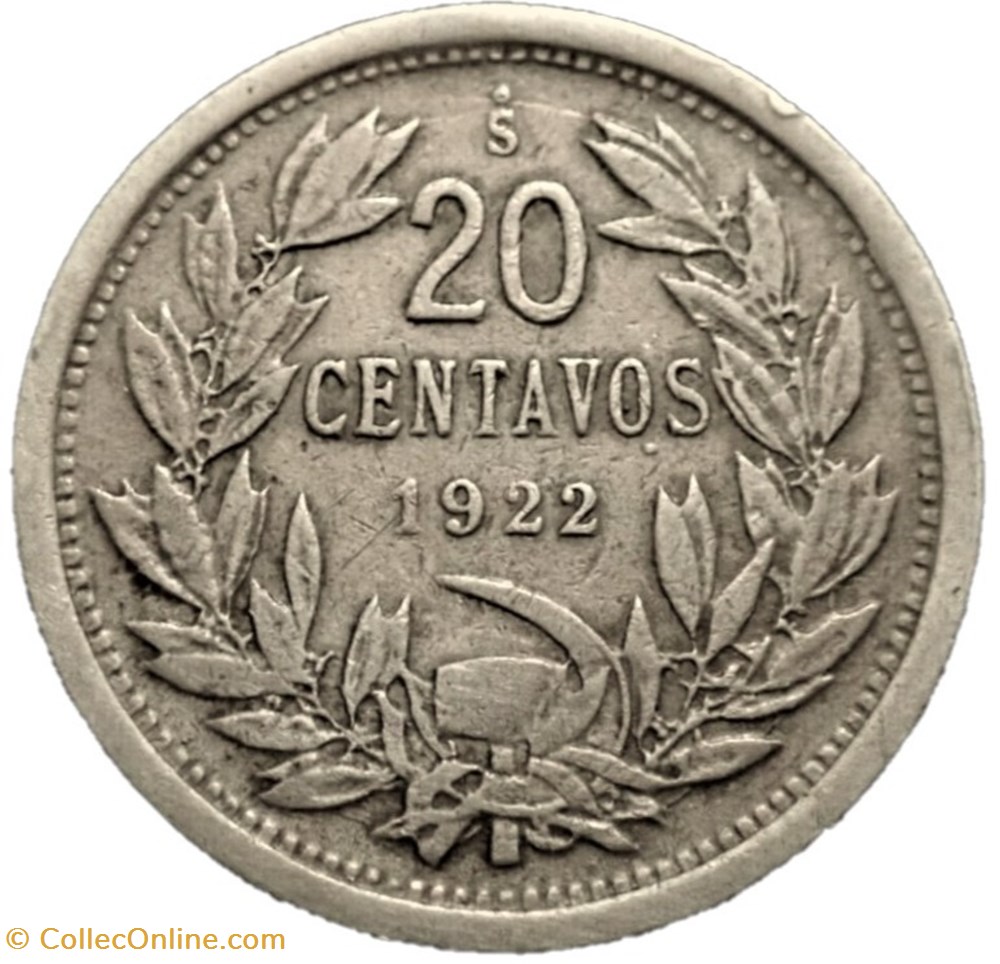 Chile - 20 Centavos 1922 Santiago monnaies monde chili chile 20 centavos 1922 santiago