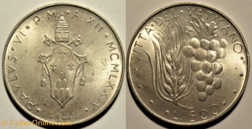 Paulus VI - 500 Lire 1974 Città del Vaticano, Roma monnaies monde paulus vi 500 lire 1974 citta del vaticano roma