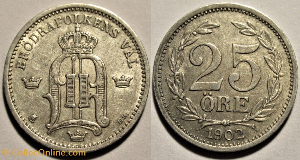 Sweden - Oskar II - 25 Öre 1902 monnaies monde suede sweden oskar ii 25 ore 1902