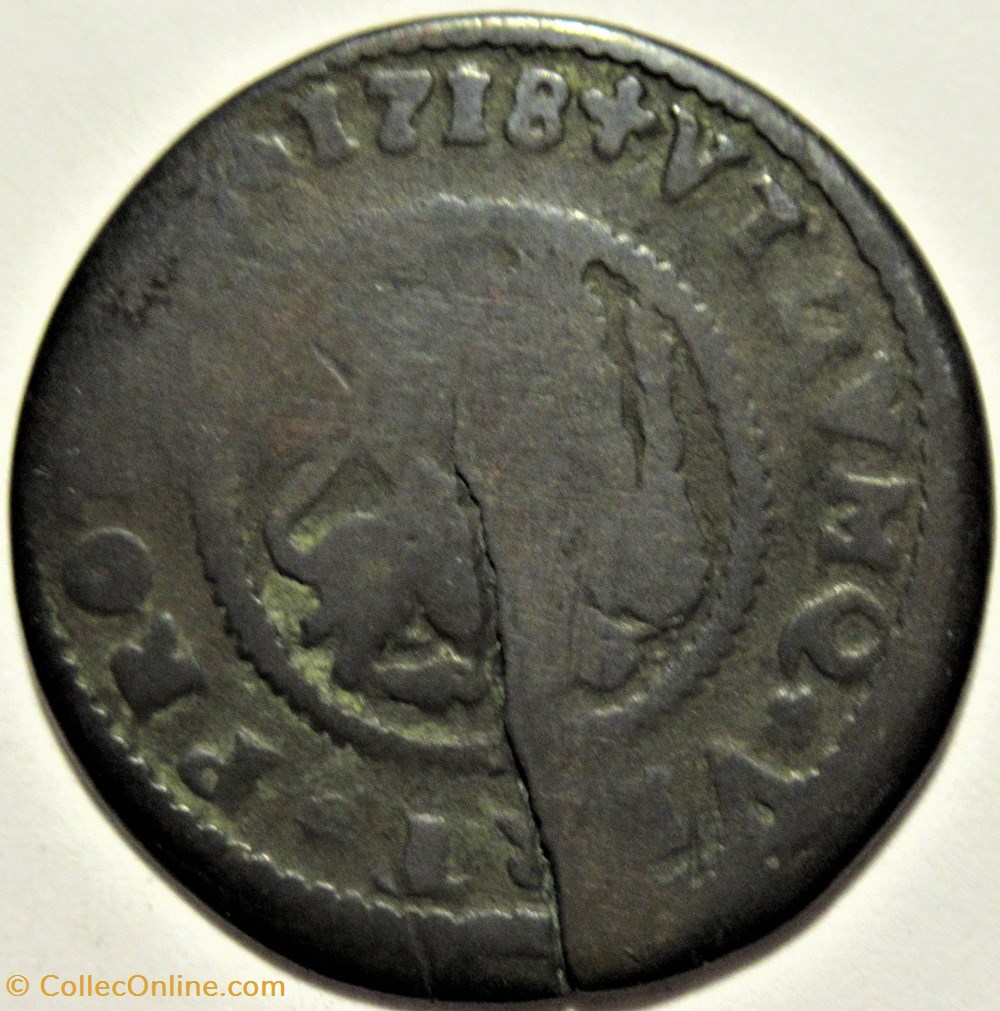 1718 Barcelona, 2 Maravedis - Felipe V - Die break coin 3 monnaies europe medievale royaume espagne 1718 barcelona 2 maravedis felipe v die break coin