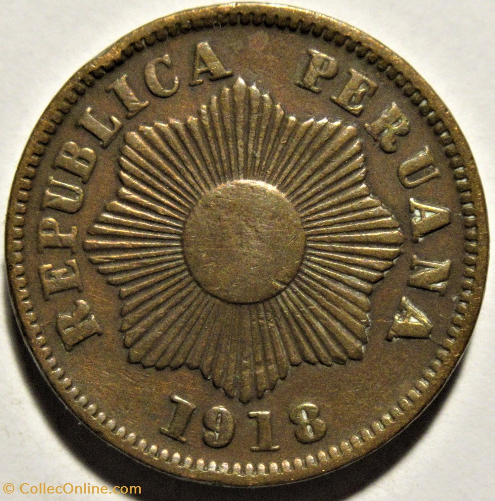 Peru - 1 Centavo 1918 Lima 2 monnaies monde perou peru 1 centavo 1918 lima
