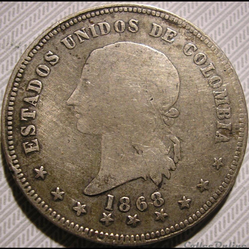 monnaie monde colombie 5 decimos 1868 bogota