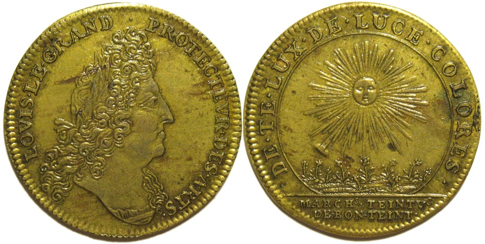 Louis XIV - c.1698 Jeton Corporation des Marchands Teintutiers monnaies paranumismatique jetons poids louis xiv c 1698 jeton corporation des marchands teintutiers