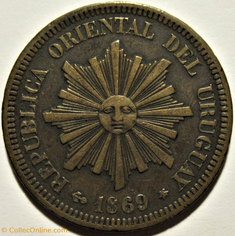 Uruguay - 2 Centésimos 1869 Paris 2 monnaies monde uruguay 2 centesimos 1869 paris