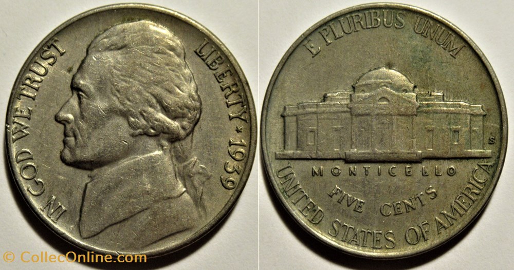 1939 Five Cents Jefferson, S. Francisco (1st Portrait) monnaies monde etats unis 1939 five cents jefferson s francisco 1st portrait