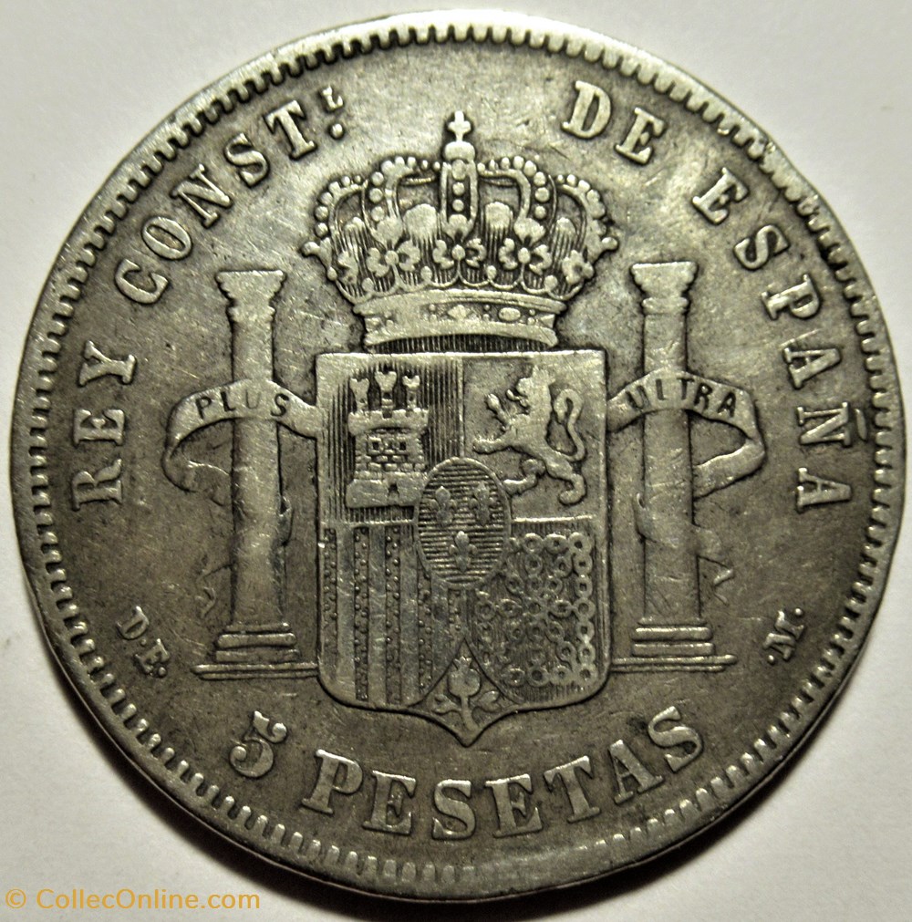 1878 - 5 Pesetas - Alfonso XII de España 3 monnaies monde espagne 1878 5 pesetas alfonso xii de espana