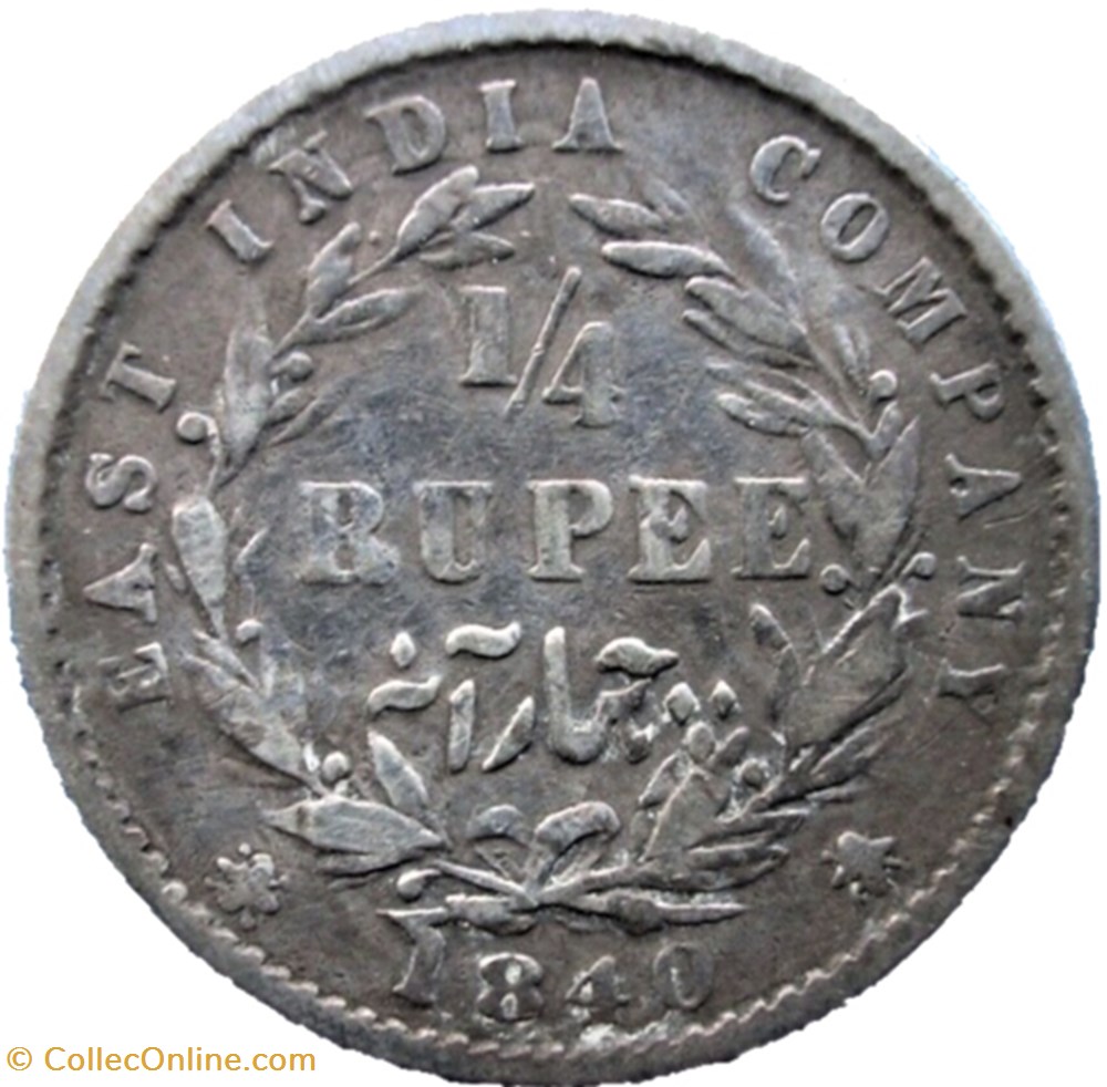 Victoria - 1/4 Rupee 1840 Bombay - East India Company 3 monnaies monde inde victoria 1 4 rupee 1840 bombay east india company