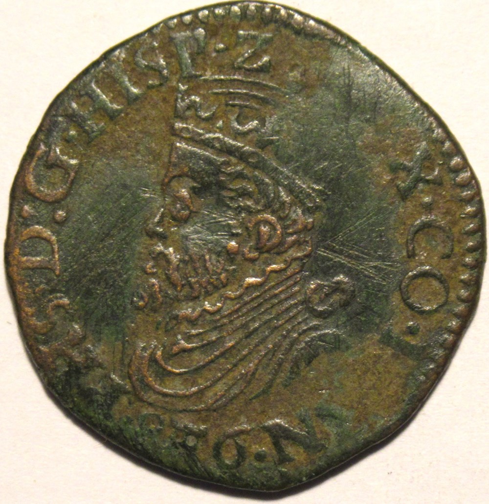 Philip II of Spain - 1 Liard 1586 - Tournai, Spanish Netherlands monnaies europe medievale pays bas espagnols philip ii of spain 1 liard 1586 tournai spanish netherlands