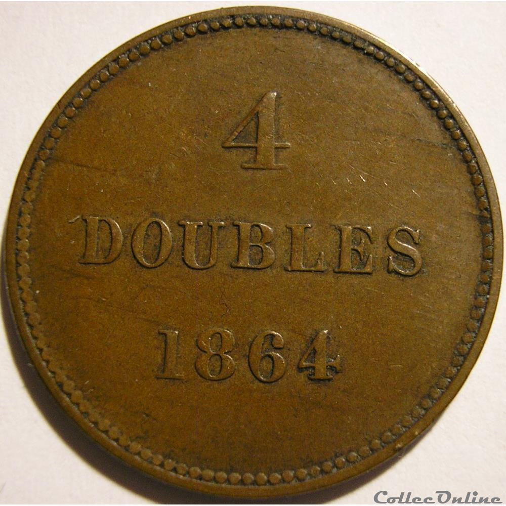 States of Guernsey - 4 Doubles 1864 var. + Repunched Date monnaies monde ile de guernesey states of guernsey 4 doubles 1864 var repunched date