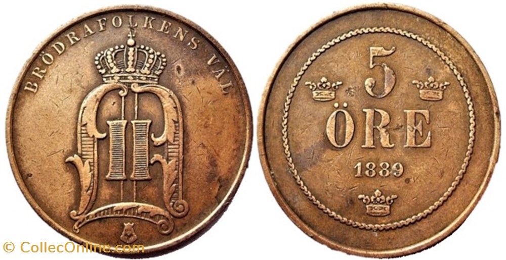 Sweden - Oskar II - 5 Öre 1889 monnaies monde suede sweden oskar ii 5 ore 1889