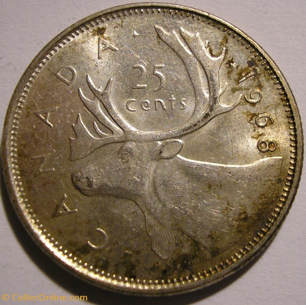 monnaie monde canadum elizabeth ii 25 cents 1968 ex 2