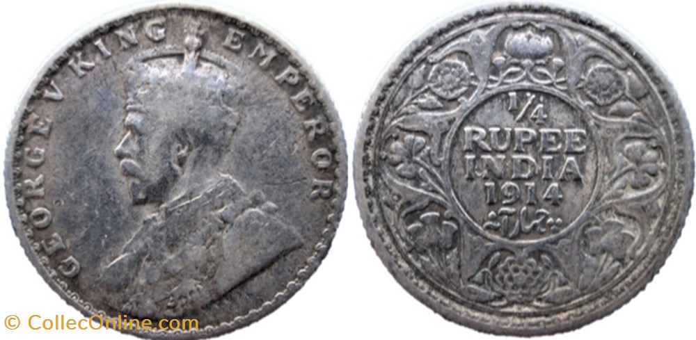 George V - 1/4 Rupee 1914 Calcutta - British India monnaies monde inde george v 1 4 rupee 1914 calcutta british india